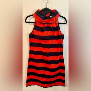 STS Sail to Sable Striped Button Back Navy & Orange Dress, Size XS